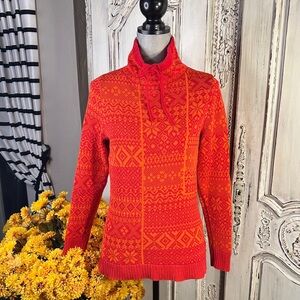 Woolrich Vintage Cozy Old Red Patterned Women's Funnel Neck Sweater